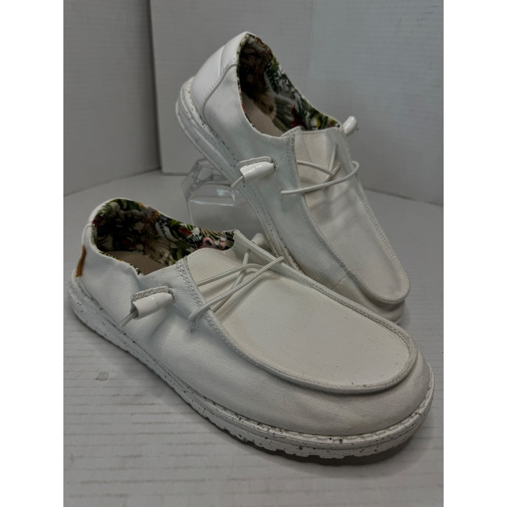 Hey Dude Wendy Loafers Womens 8 Coconut Milk White Tropical Canvas Slip On Shoes